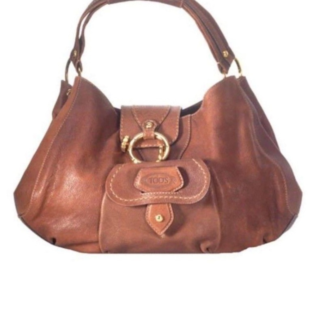 Tod’s  Brown Grained Leather circular clasp hobo Women's handBag